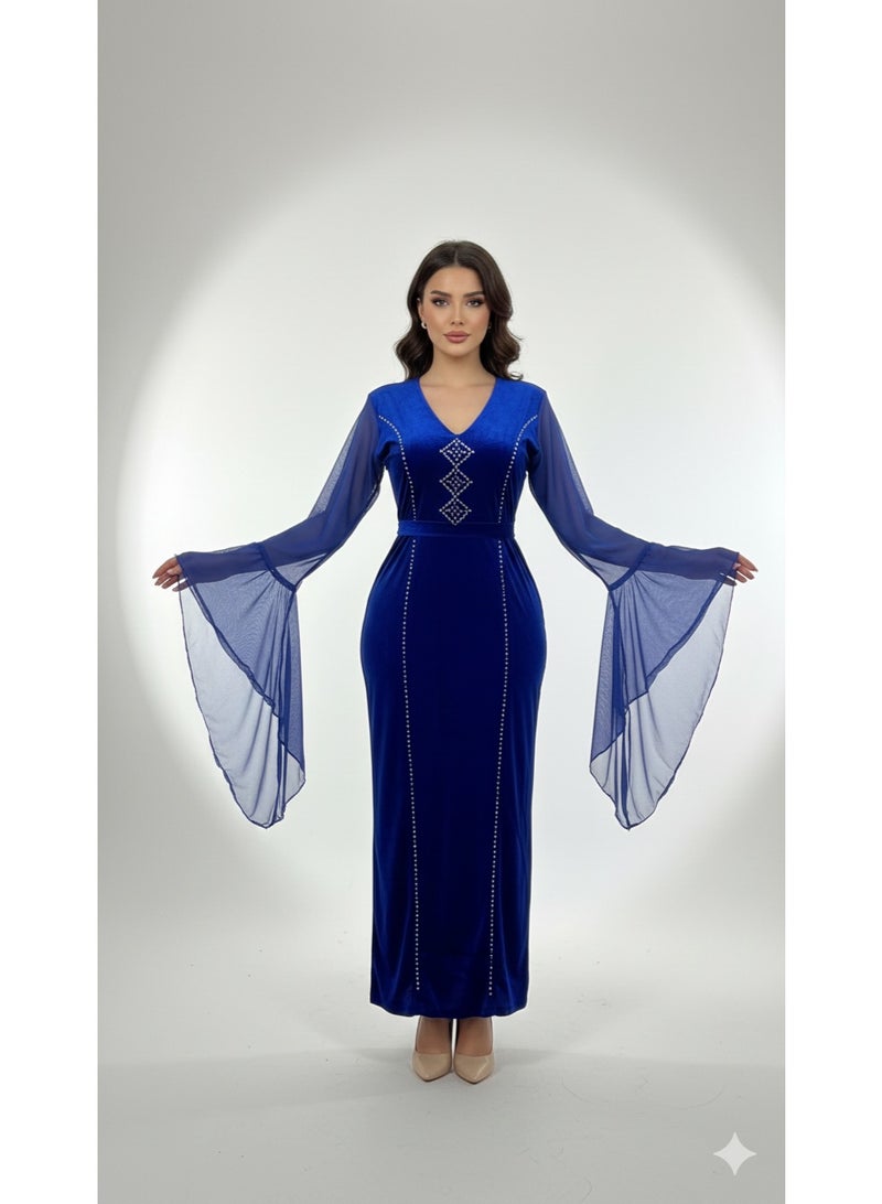 مانيكان فستان نسائي - بياقة على شكل حرف V، بكم طويل، بتصميم طويل - تصميم أنيق مناسب للخروج والمناسبات مع قصة مريحة - Image 2